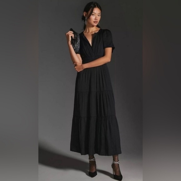 💘 Anthropologie black Somerset Maxi-dress the satin addition Sz S - Picture 4 of 9